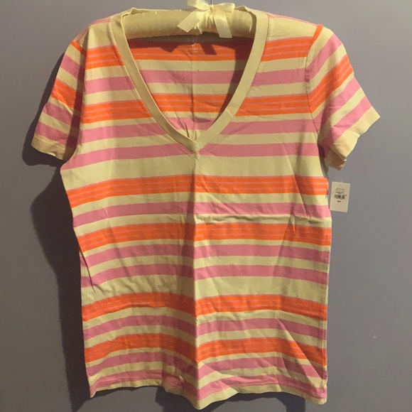 GAP Pink & Orange Stripe V-neck Tee NWT - Picture 1 of 4